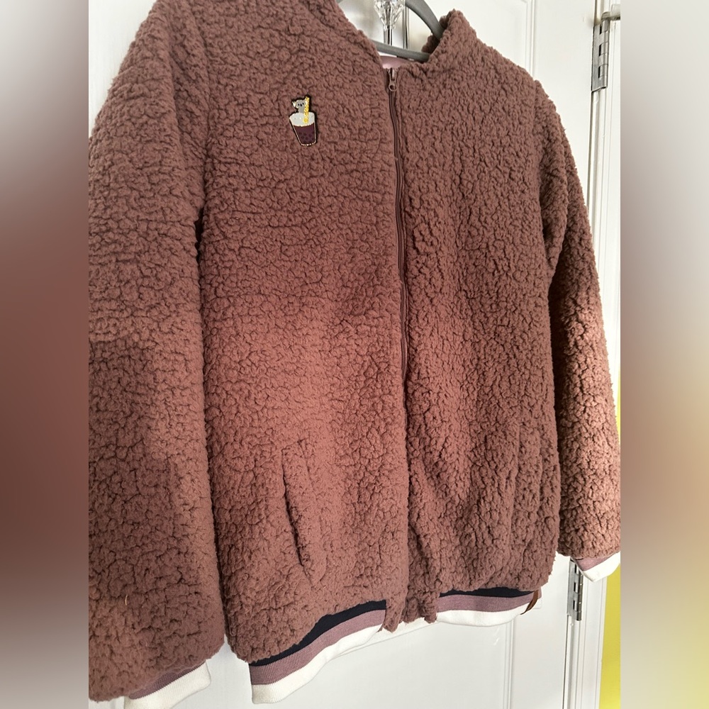 Deux par Deux Nordstrom Pink Sherpa Jacket size 12-14Y